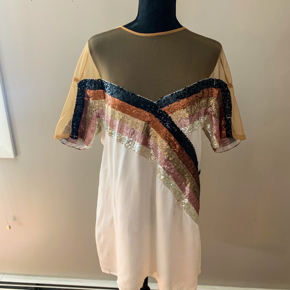 NBD sequin and mesh shift dress